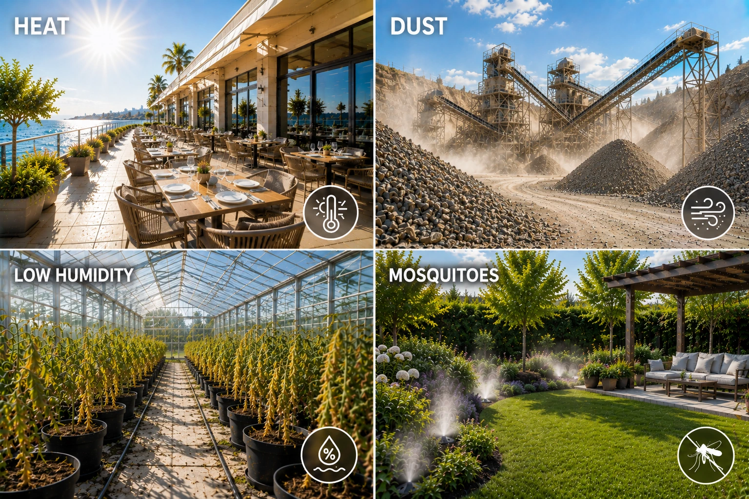 Environmental challenges including heat, dust, low humidity and mosquitoes